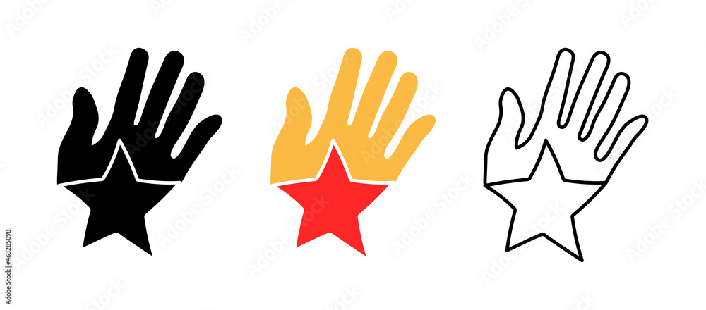 Artistic red star shape card in palm. Present asterisk vector icon set. Silhouette, colored, linear icon set. Logo-web, icon design element. Artistic red star shape card in palm. Present asterisk vector icon set. Silhouette, colored, linear icon set. Logo-web, icon design element.