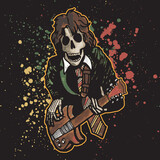 rock star skull with guitar