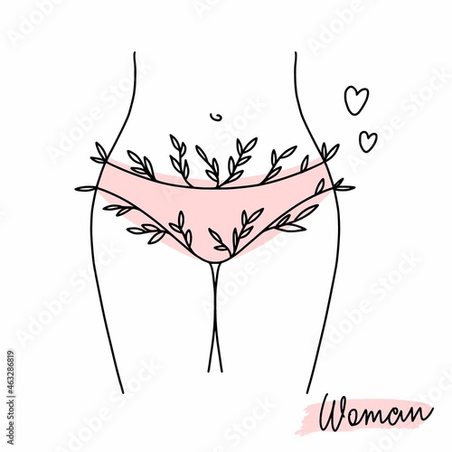 Silhouette of a girl's body in underpants with flowers