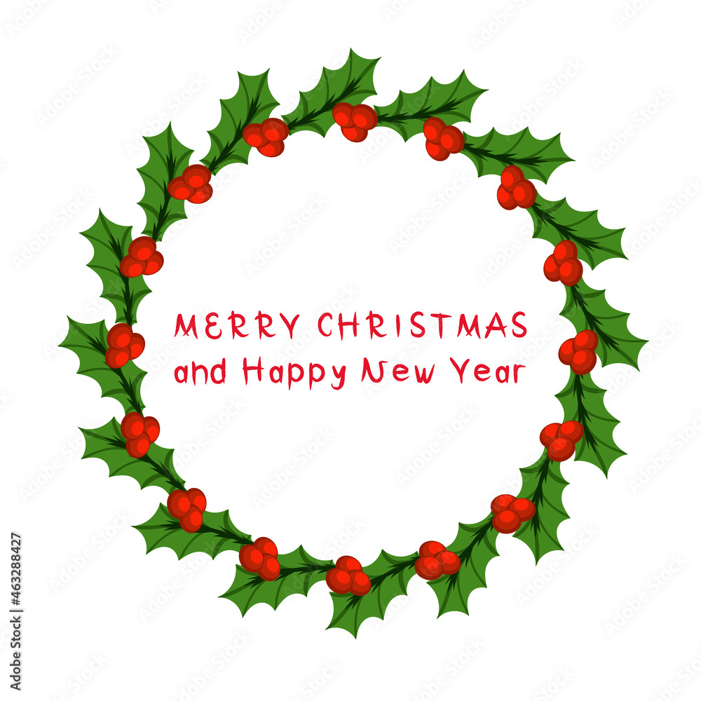 Merry Christmas and new year colorful wreath with text. Bright vector decor for web and print. Merry Christmas and new year colorful wreath with text. Bright vector decor for web and print.