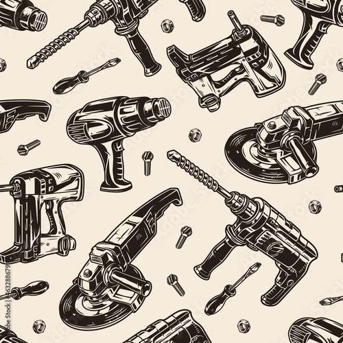 Electric hand tools vintage seamless pattern