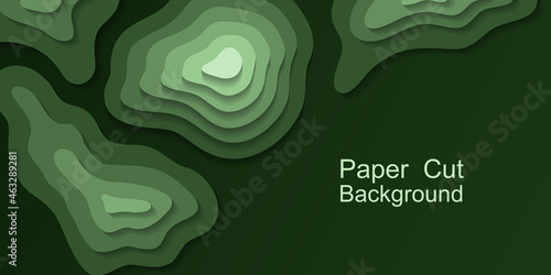 Paper cut topography background. Green area relief map with hills . Origami 3d multi layers. Modern trandy paper design for banner. Vector illustration