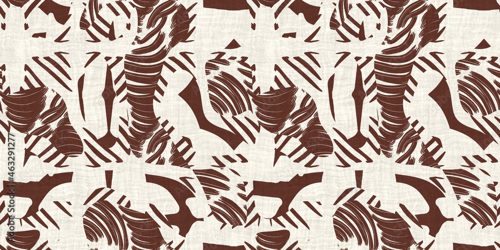 Seamless two tone hand drawn brushed effect pattern border swatch. High quality illustration. Collage of minimal drawings arranged in a seamless pattern with fabric texture overlay. Rough scribble.