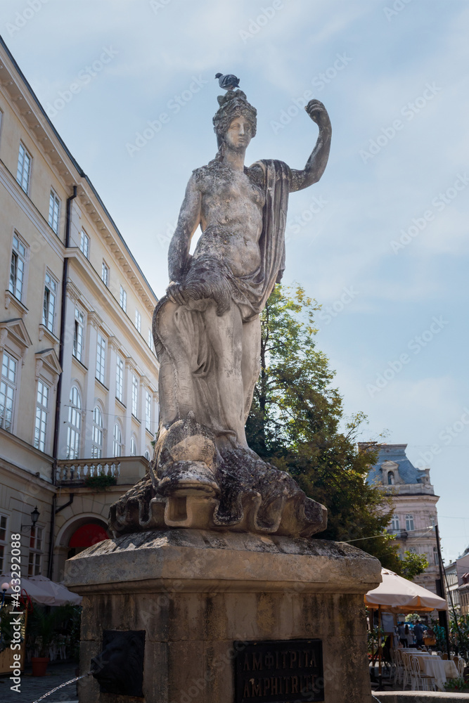 Amphitrite Fountain in Rynok Square - built around 1810 - Lviv, Ukraine