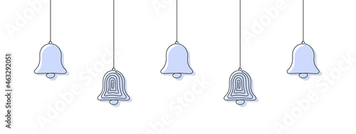 One line style bells. Christmas or New Year's Elements. Vector illustration