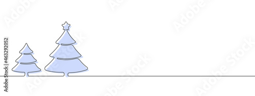 Single line style Christmas trees. Christmas or New Year's Eve background. Vector illustration