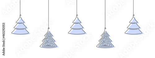 Single line style Christmas trees. Christmas or New Year's Elements. Vector illustration