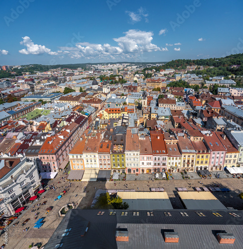 Aerial view of Lviv colorful buildings and Rynok Square - Lviv, Ukraine