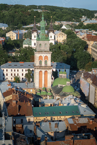 Aerial view of Dormition Church and Korniakt Tower - Lviv, Ukraine photo