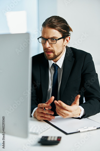 businessman near the desktop office computer technologies