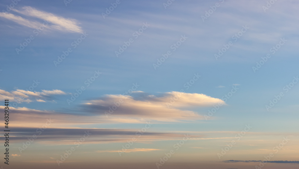 Fototapeta premium View of colorful cloudscape during vibrant summer sunset on the ocean coast. Taken in Vancouver, British Columbia, Canada. Nature Background