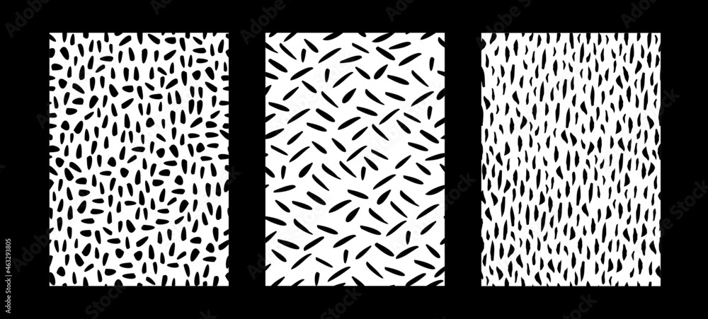 Pack de tres patrones geométricos para fondos de diseño o estampados, vectores abstractos en blanco y negro	