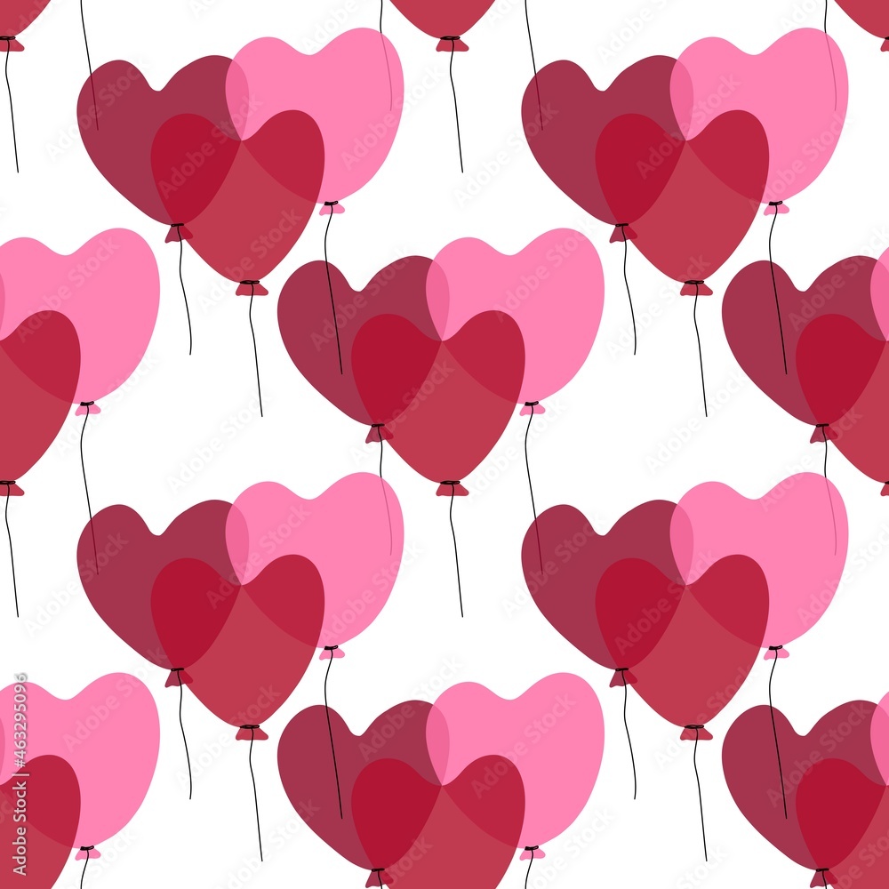 Seamless Valentines pattern with hearts balloons on white background