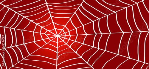 Cartoon red spider web for happy halloween party, october. Flat vector cobweb background. insect pictogram or logo. Drawing  line pattern.