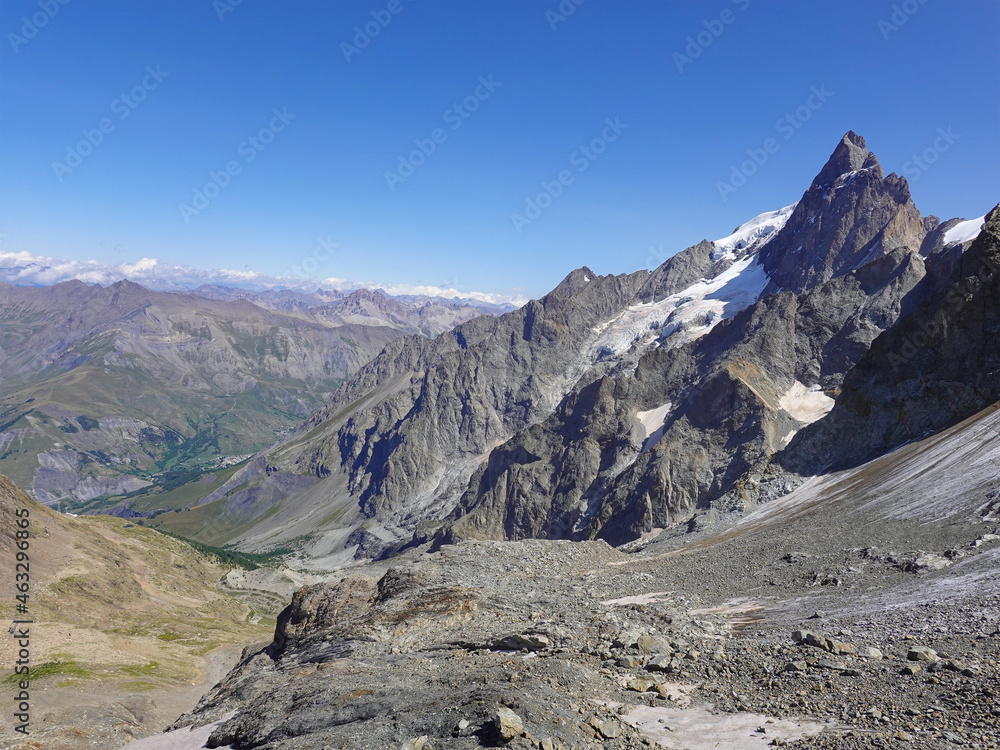 Mountain panorama with blue sky,  in the Grave region in the Alps.