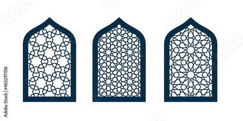 Set of silhouettes arabic doors or windows isolated on white background. Vector illustrations. photo