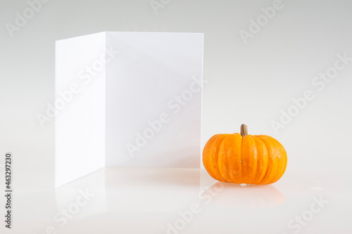 Halloween greeting card and tiny pumpkin.