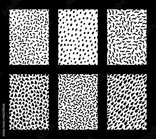 Pack de seis patrones geométricos para fondos de diseño o estampados, vectores abstractos en blanco y negro	