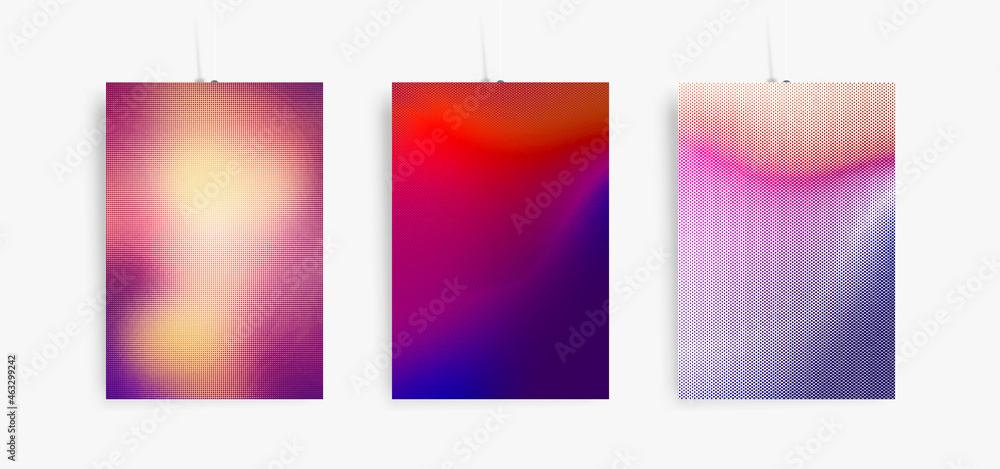 Halftone dots backgrounds set. Applicable for covers, posters, flyers and banner design. Three vector templates