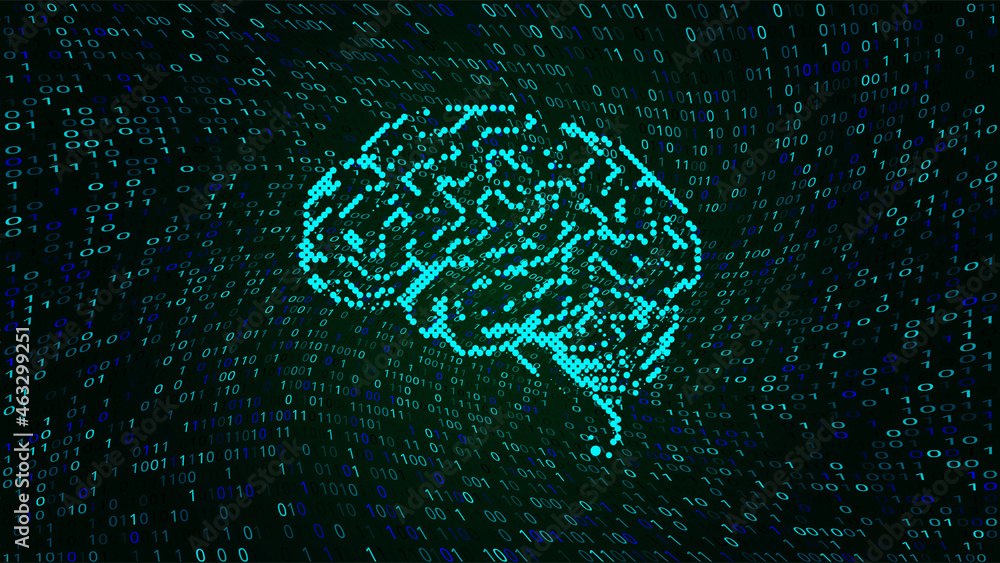 Vector concept illustration of a human brain formed out of binary code ...