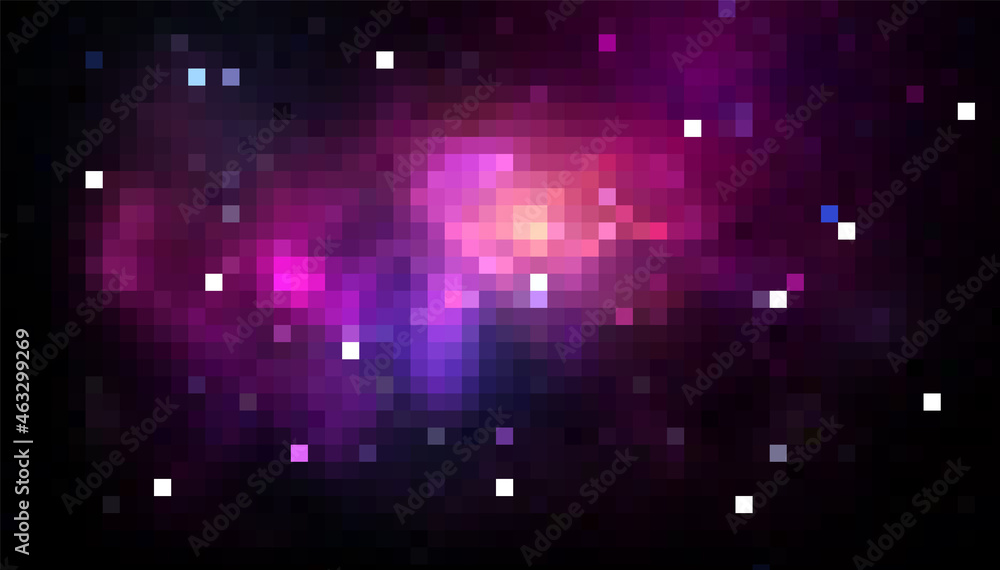 Vector pixel art background with space and stars