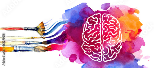 Canvas Print Vector colorful watercolor brain, creativity concept illustration
