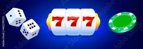 Casino vector symbols. Slot machine, dice and chips illustration