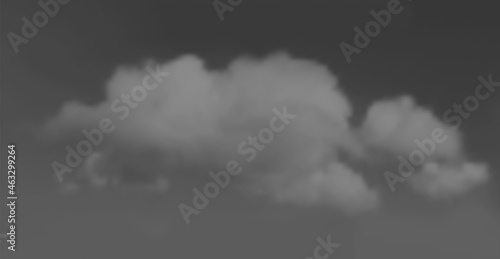 Realistic vector transparent clouds illustration on grey background