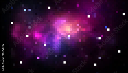 Vector pixel art background with space and stars