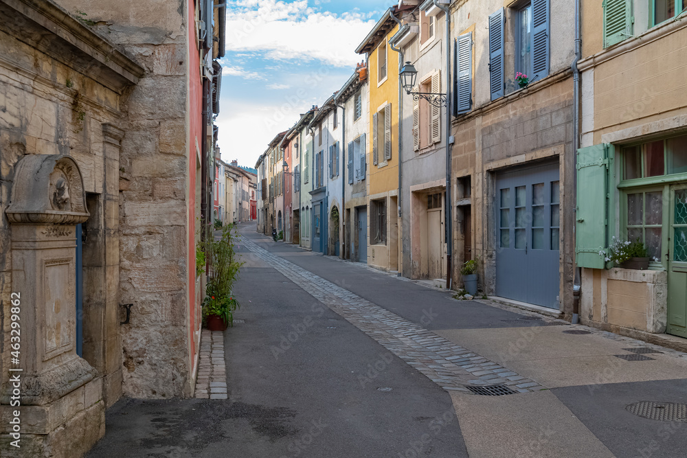 Cluny in France, colorful houses, small street in Burgundy
