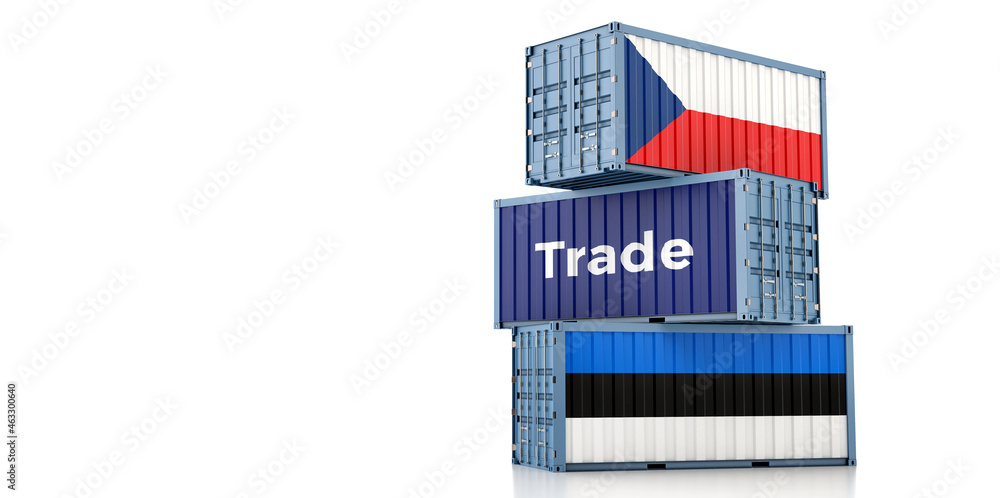 Shipping containers with Estonia and Czech Republic flag. 3D Rendering Shipping containers with Estonia and Czech Republic flag. 3D Rendering