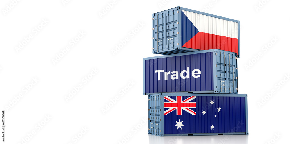 Shipping containers with Australia and Czech Republic flag. 3D Rendering 