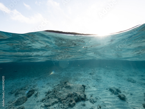 underwater with sky and sunbeams