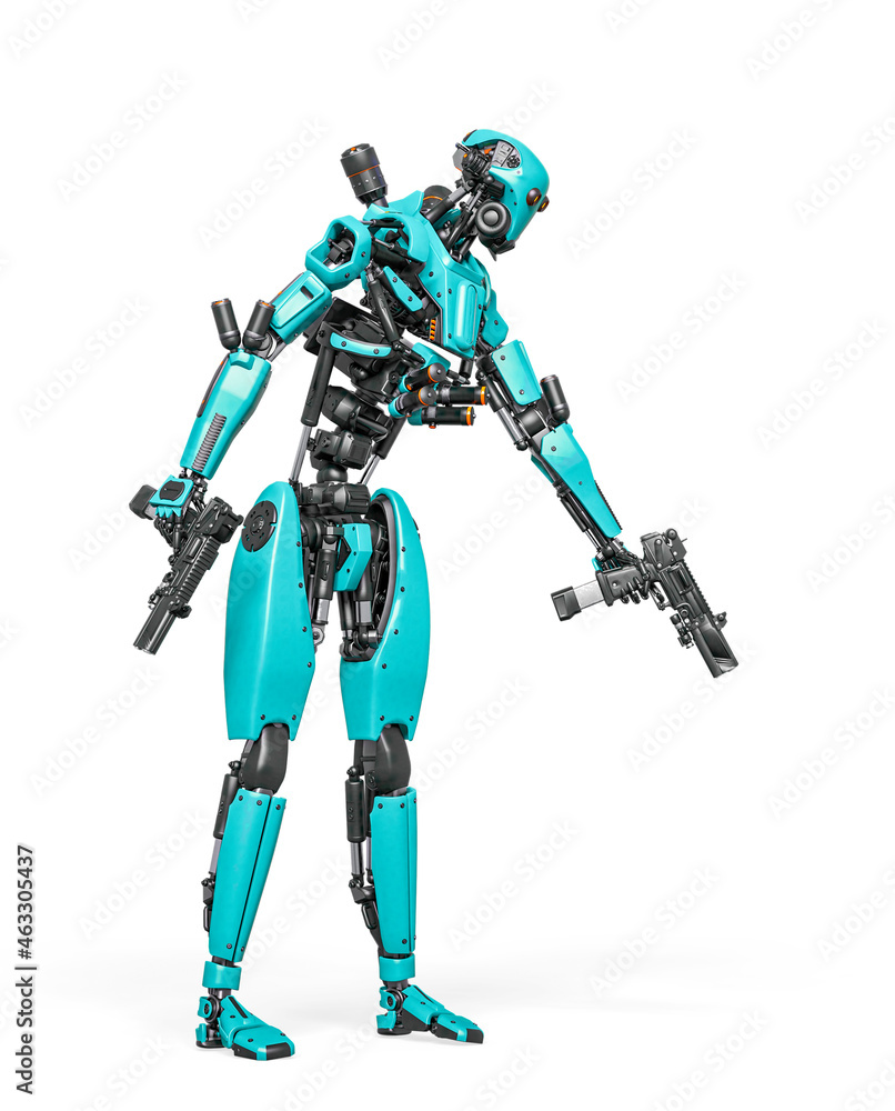 droid soldier is shooting down in action and holding a pistol droid soldier is shooting down in action and holding a pistol