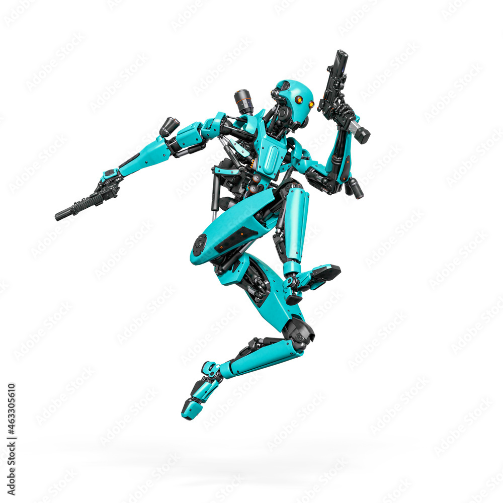 droid soldier is jumping in action holding pistol droid soldier is jumping in action holding pistol