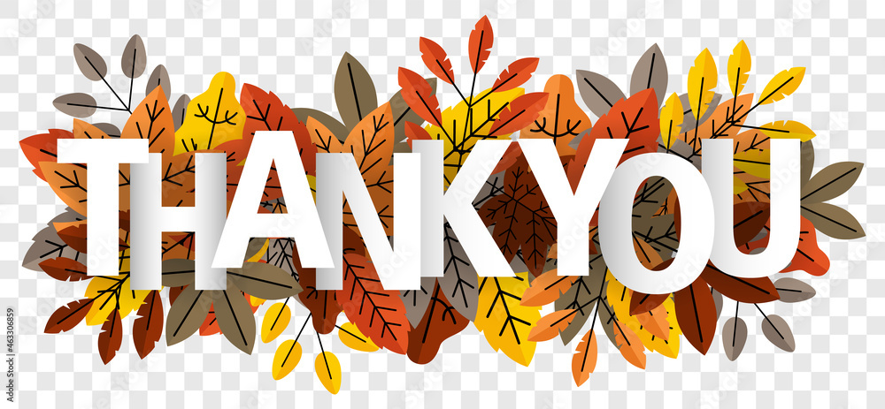 Thank you lettering on autumn leaves isolated transparent background vector  Stock Vector | Adobe Stock