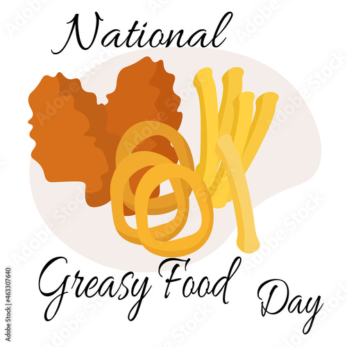 National Greasy Food Day, idea for banner, poster, flyer or menu decoration