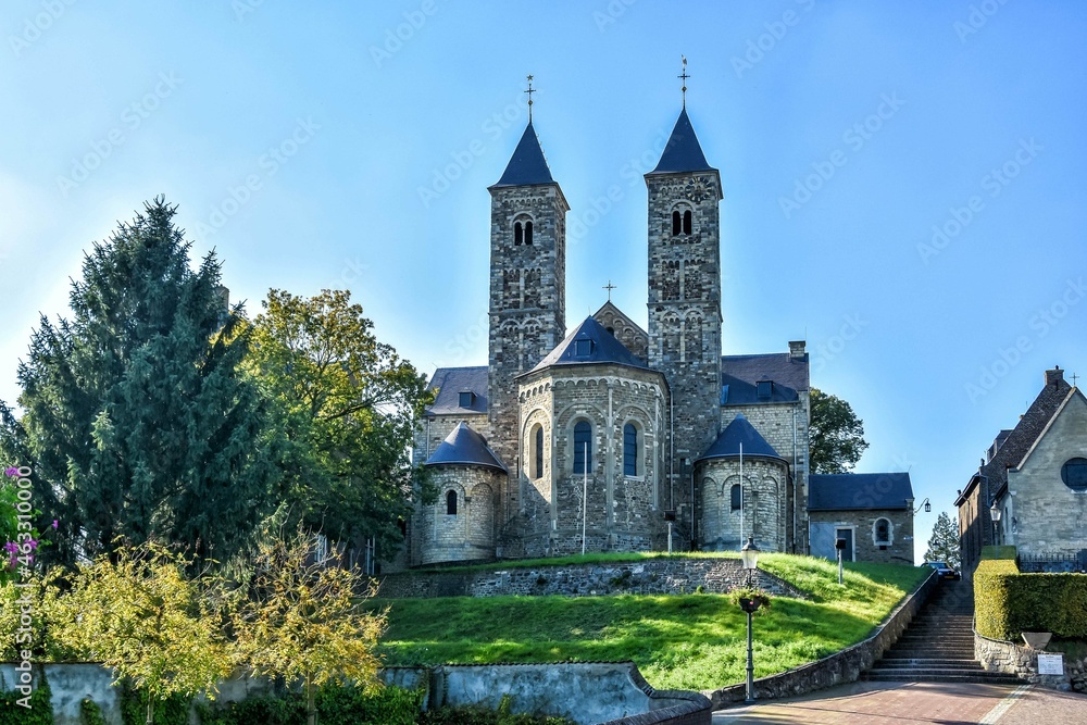 Fototapeta premium Basiliek Sint Odiliënberg. The Basilica of St. Odilienberg is located on the meandering river Roer. Odilienberg, Netherlands, Holland, Europe