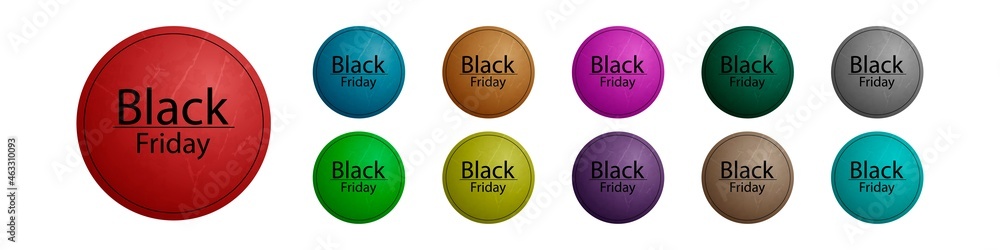 Black friday button in different colors on a white background. Black friday button in different colors on a white background.