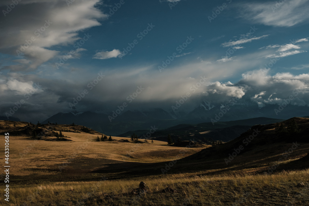 View of the Kurai steppes in the Altai Mountains