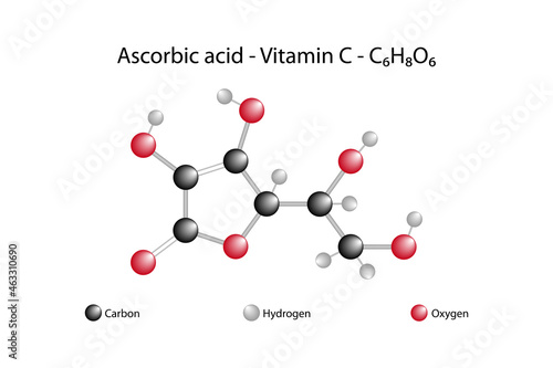 Molecular formula of ascorbic acid. Ascorbic acid or vitamin C is a vitamin found in various foods and sold as a dietary supplement.