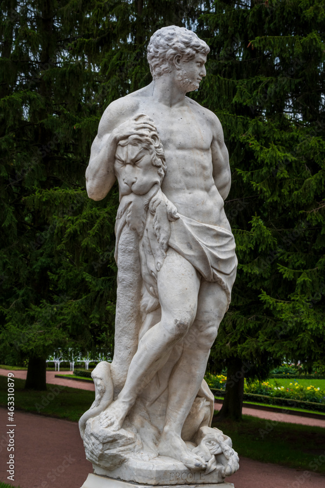Marble Statue of Hercules in Tsarskoe Selo park in Saint Petersburg, Russia