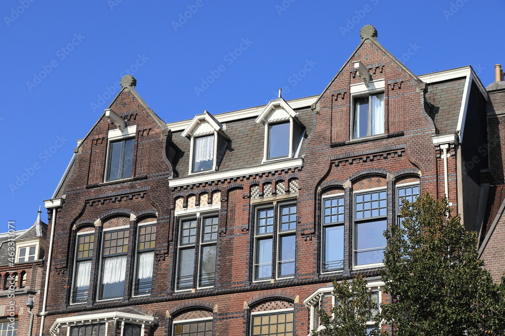 Amsterdam Paulus Potterstraat Street Brick House Facades Close Up, Netherlands
