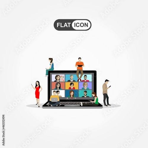 Young man is participating in an online conference.Conference video call. Online communication. Working from home. Remote project management, online education, online lessons.