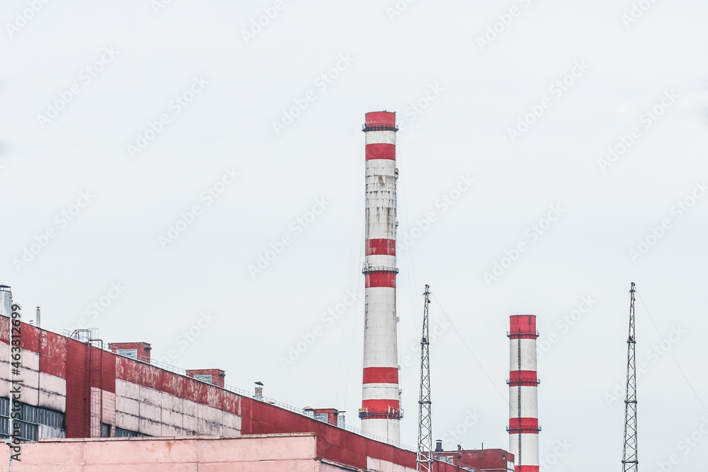 Industrial landscape with pipes or chimneys of a chemically environment polluted plant