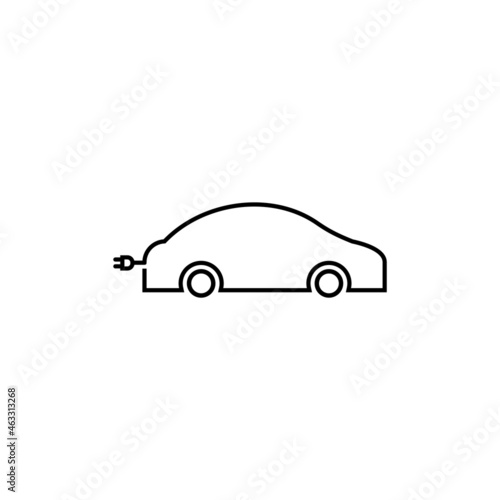 thin line electric car icon on white background
