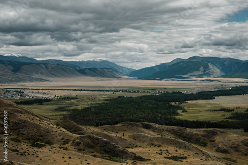 View of the Kurai steppes in the Altai Mountains