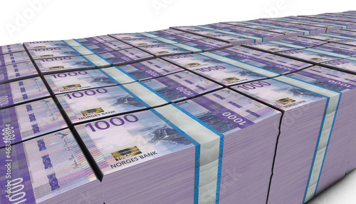 Canvas Print 3D Pile of 1000 Norway Kroner Money banknote
