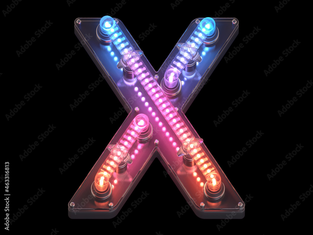 Futuristic led dots light font. Ultraviolet. Letter X.