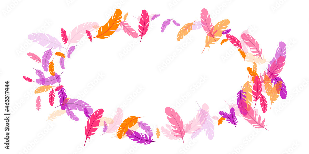 Fototapeta premium Orange purple pink red feather floating background